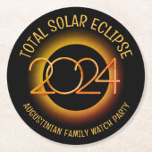 2024パーソナライズされた年皆既食太陽の ラウンドペーパーコースター (正面)