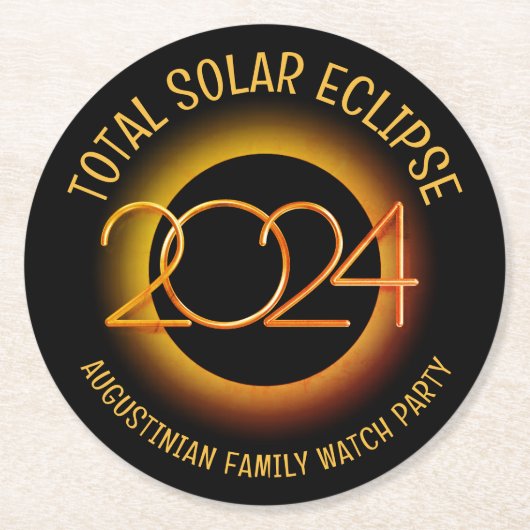 2024パーソナライズされた年皆既食太陽の ラウンドペーパーコースター (正面)