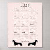 2024ピンクダッ淡い色のシュントのシルエットカレンダー ポスター (正面)