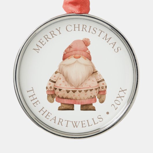 2024ピンクパーソナライズされたサンタ格言メリークリスマス メタルオーナメント (正面)