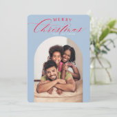 2024ファミリーフォトカードクリスマスアーチフレームブルー 案内状 (スタンド正面)