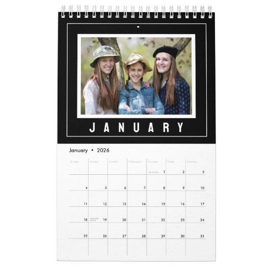 2024ファミリー名写真白黒 カレンダー (1月 2026)