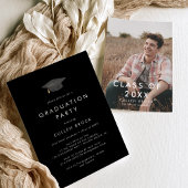 2024フォトグラードパーティーのシックなブラックグラードキャップクラス 招待状