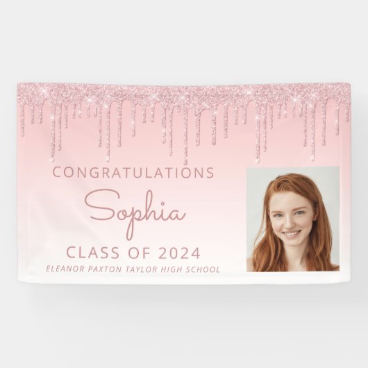 2024フォトピンクグリッタードリップ卒業 横断幕 (横)
