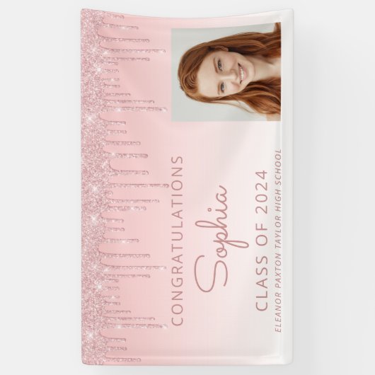 2024フォトピンクグリッタードリップ卒業 横断幕 (縦)