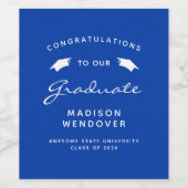 2024ブルーホワイトスクリプトキャップ卒業 ワインラベル (シングルラベル)