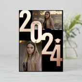 2024ホイル実在バラ金ゴールド卒業写真 箔招待状 (立ち正面)