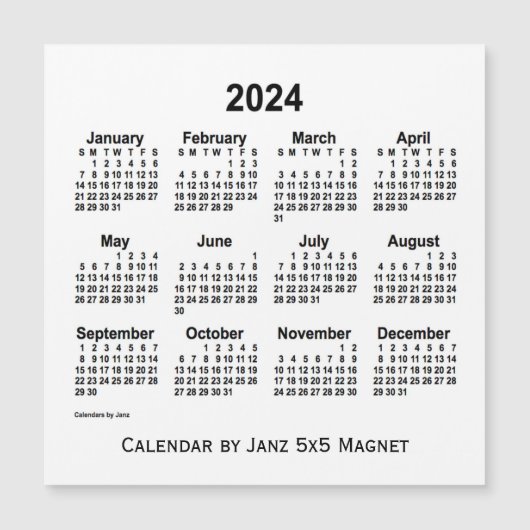 2024ホワイトカレンダーby Janz 5x5マグネット (正面)