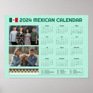 2024メキシコカレンダー 編集可能なCalendarioマクロ ポスター