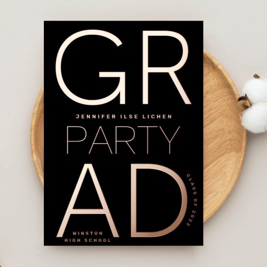 2024モダン年のGRADパーティークラスのバラ金ゴールドが押された 箔招待状