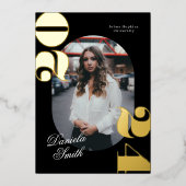 2024モダン年はっきりしたタイポグラフィクラス卒業 箔招待状 (正面)