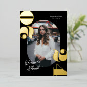 2024モダン年はっきりしたタイポグラフィクラス卒業 箔招待状 (立ち正面)