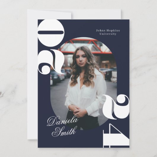 2024モダン年はっきりした卒業のブルークラス 招待状 (正面)