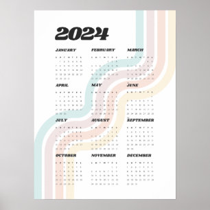 2024レトロウォールカレンダー – 18"x24" ポスター