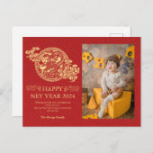 2024中国の年正月、辰年レッドホリ シーズンポストカード (正面/裏面)