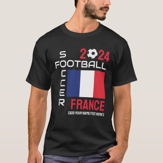 2024任意の年フランスサッカー名前をカスタムする Tシャツ (正面)