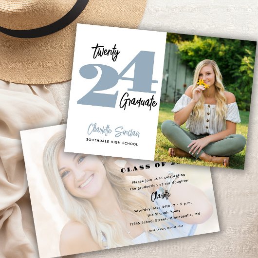 2024写真卒業手書きタイポグラフィ 招待状