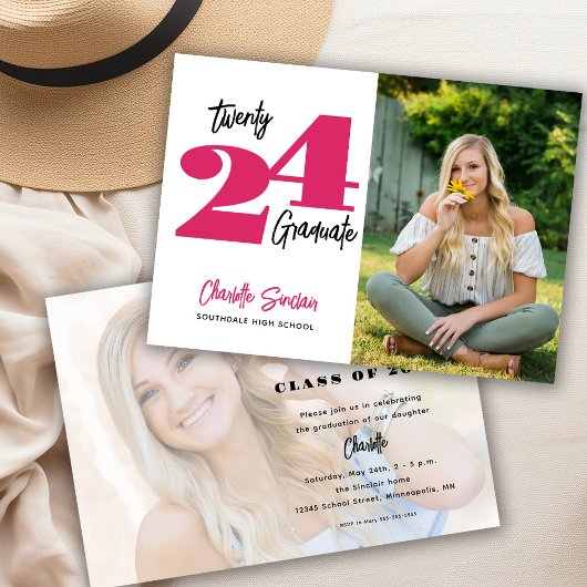 2024写真卒業手書きタイポグラフィ 招待状