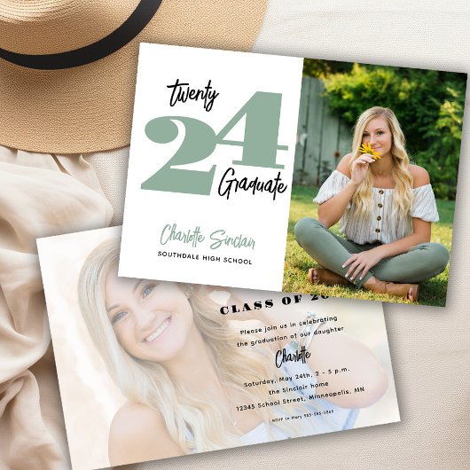 2024写真卒業手書きタイポグラフィ 招待状