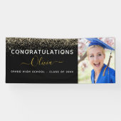 2024卒業グリッター金ゴールドブラックモダン 横断幕 (横)