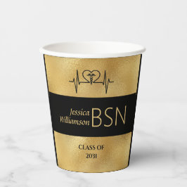 2024卒業ナースBSN名Yearブラック金ゴールド 紙コップ