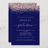 2024卒業バラ金ゴールドグリッターネイビーブルー 招待状 (正面/裏面)