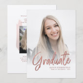 2024卒業バラ金ゴールドスクリプト2写真Grad 招待状 (正面/裏面)