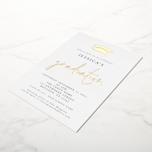 2024卒業フォトモルタルボードキャップラグジュアリー実在 箔招待状 (回転した状態)