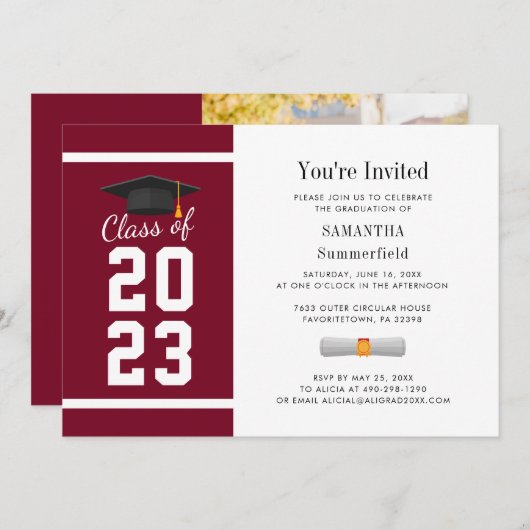 2024卒業ミニマリスト写真卒業パーティー 招待状 (正面/裏面)