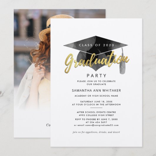 2024卒業式ミニマル写真パーティー 招待状 (正面/裏面)