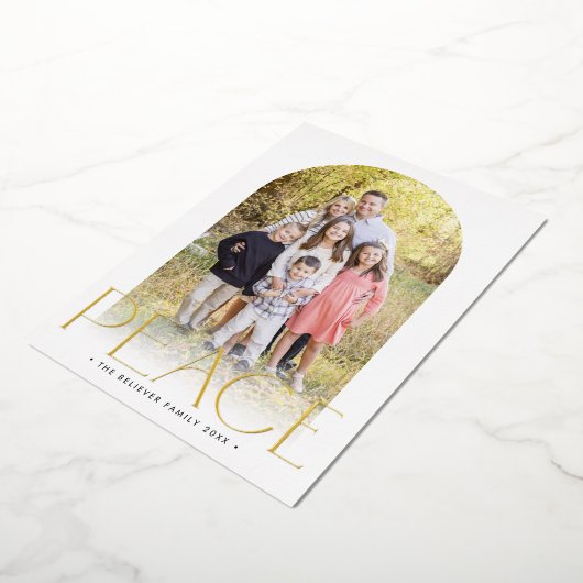 2024家族の写真アーチミニマルェ平和金ゴールド 箔シーズンカード (回転した状態)