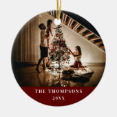 2024家族エレガント写真ミニマルな濃い赤 セラミックオーナメント (正面)