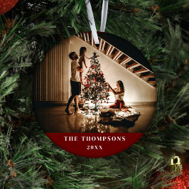 2024家族エレガント写真ミニマルな濃い赤 セラミックオーナメント