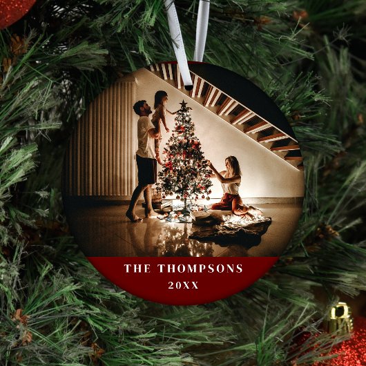 2024家族エレガント写真ミニマルな濃い赤 セラミックオーナメント