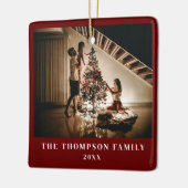2024家族スタイリッシュ写真ミニマルな濃い赤 セラミックオーナメント (左)