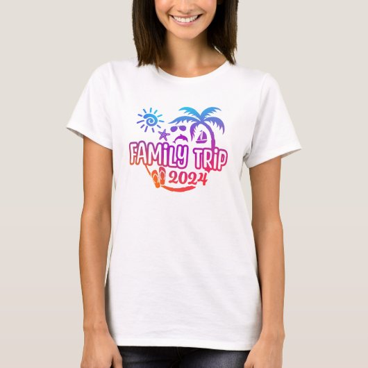 2024家族旅行ビーチ、サングラス&帆船 Tシャツ (正面)