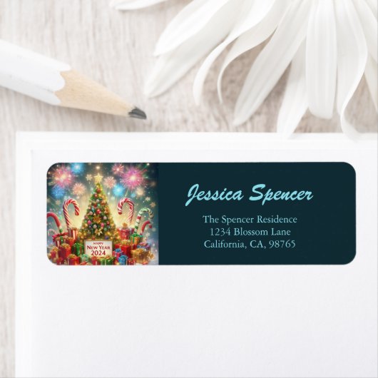 2024年おめでとう花火クリスマスツリー ラベル (インサイチュ)