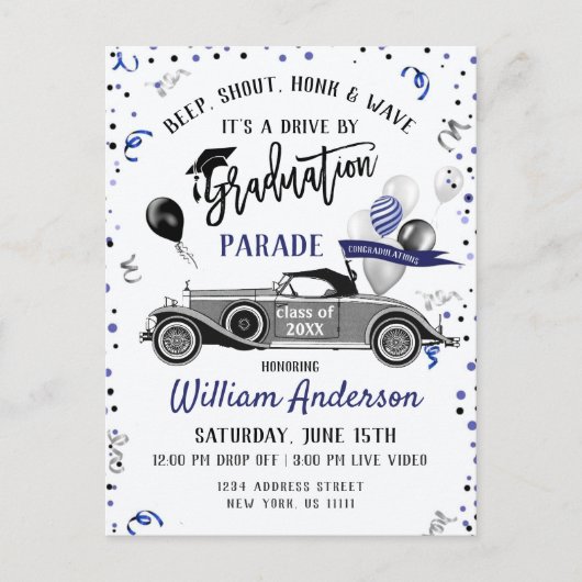 2024年おもしろいクラス卒業パーティーでドライブ ポストカード (正面)