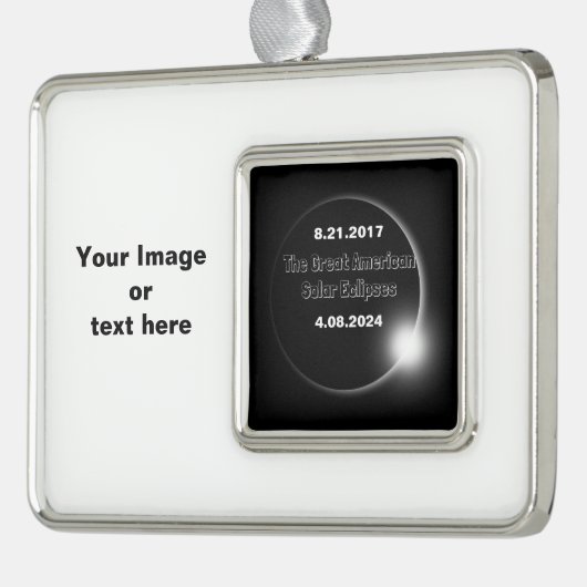 2024年および2017年の二重日食太陽の シルバープレートフレームオーナメント (左)