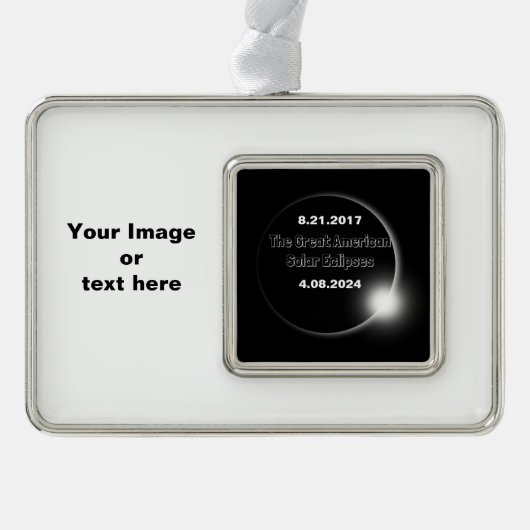 2024年および2017年の二重日食太陽の シルバープレートフレームオーナメント (正面)