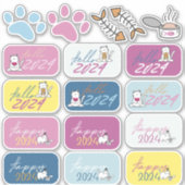 2024年お正月と遊ぶ猫 シール (正面)