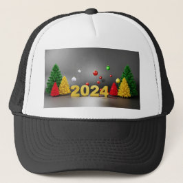 2024年とプリントされたメリークリスマスの木 キャップ