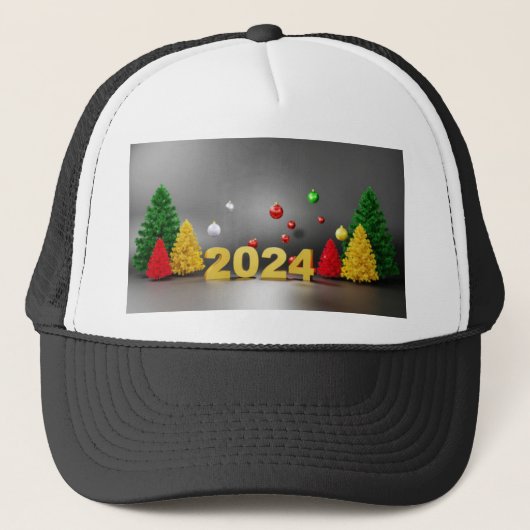 2024年とプリントされたメリークリスマスの木 キャップ (正面)