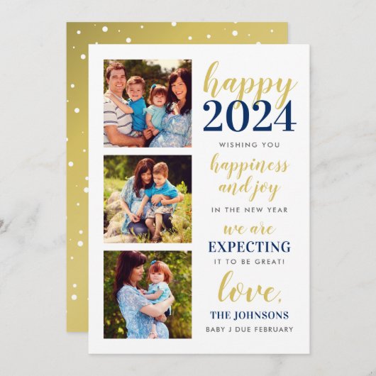 2024年に期待される新年の海軍と金ゴールド シーズンカード (正面/裏面)