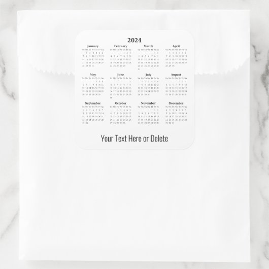 2024年のカスタム文字の月次最下位カレンダー スクエアシール (バッグ)