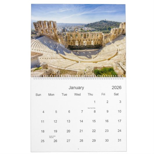 2024年のカレンダー写真とギリシャのアテネ カレンダー (1月 2026)