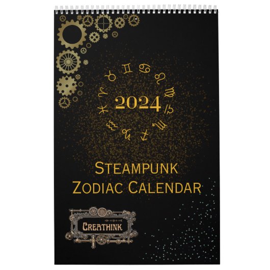 2024年のカレンダーSteampunk星占〔占星術の〕十二宮図シンボルや象徴 カレンダー (カバー)