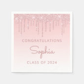 2024年のクラスのピンクグリッタードリップ卒業 スタンダードカクテルナプキン (正面)