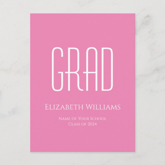 2024年のクラスシンプルピンク卒業 案内ポストカード (正面)