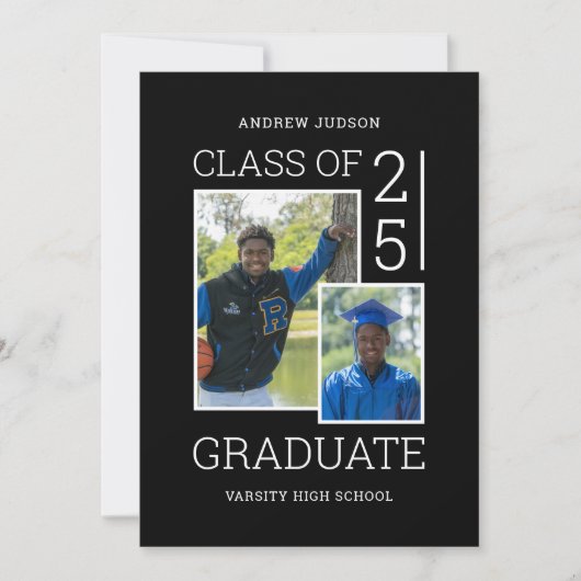 2024年のクラス写真バイオブラック&ホワイトオープンハウス 招待状 (正面)